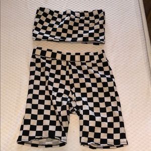 Dolls kill checkered biker short set